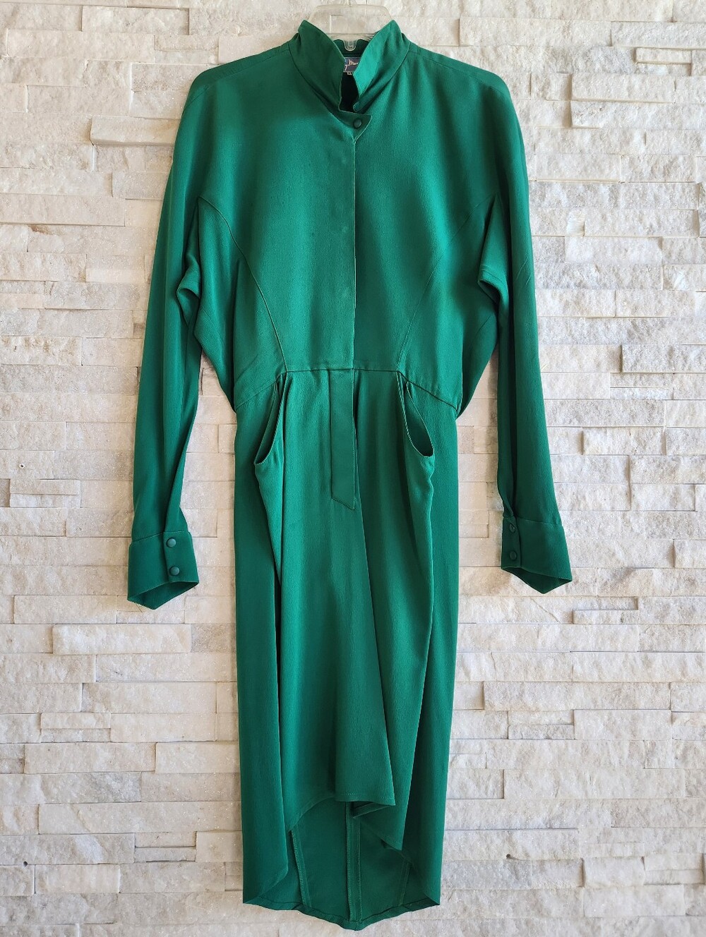 Archival Thierry Mugler Paris Vintage Emerald Green Sculptural Day Dress - FR 38